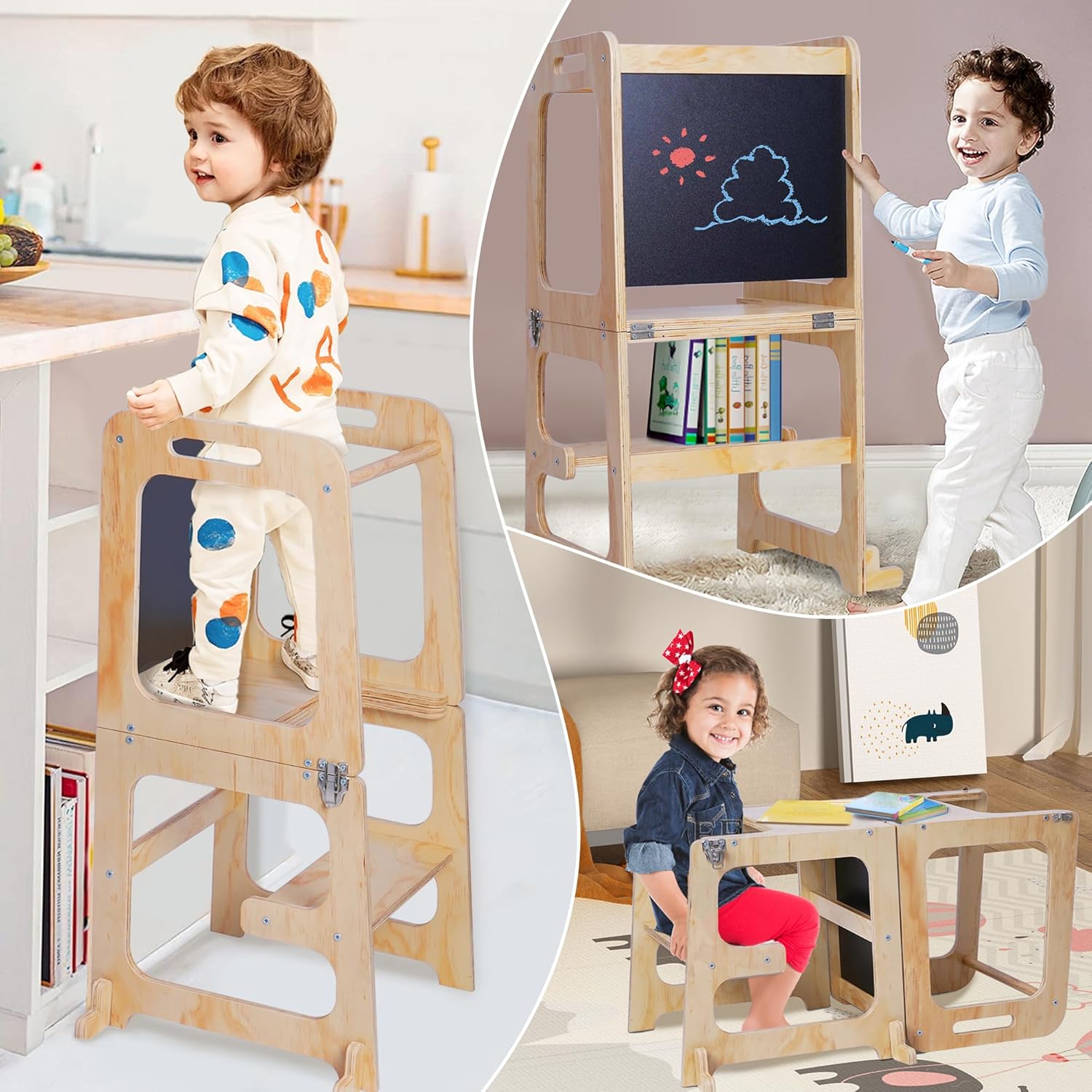 3-in-1 Toddler Standing Tower with Safety Rail V1291