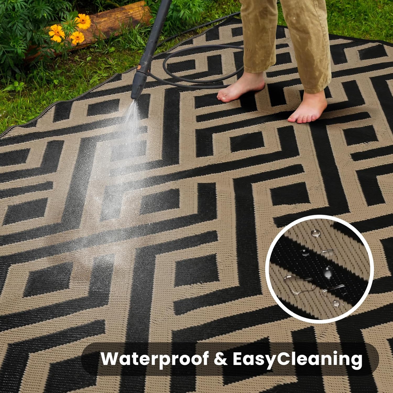 Outdoor Patio Rug with Carry Bag, Waterproof Reversible Picnic Mat M282970