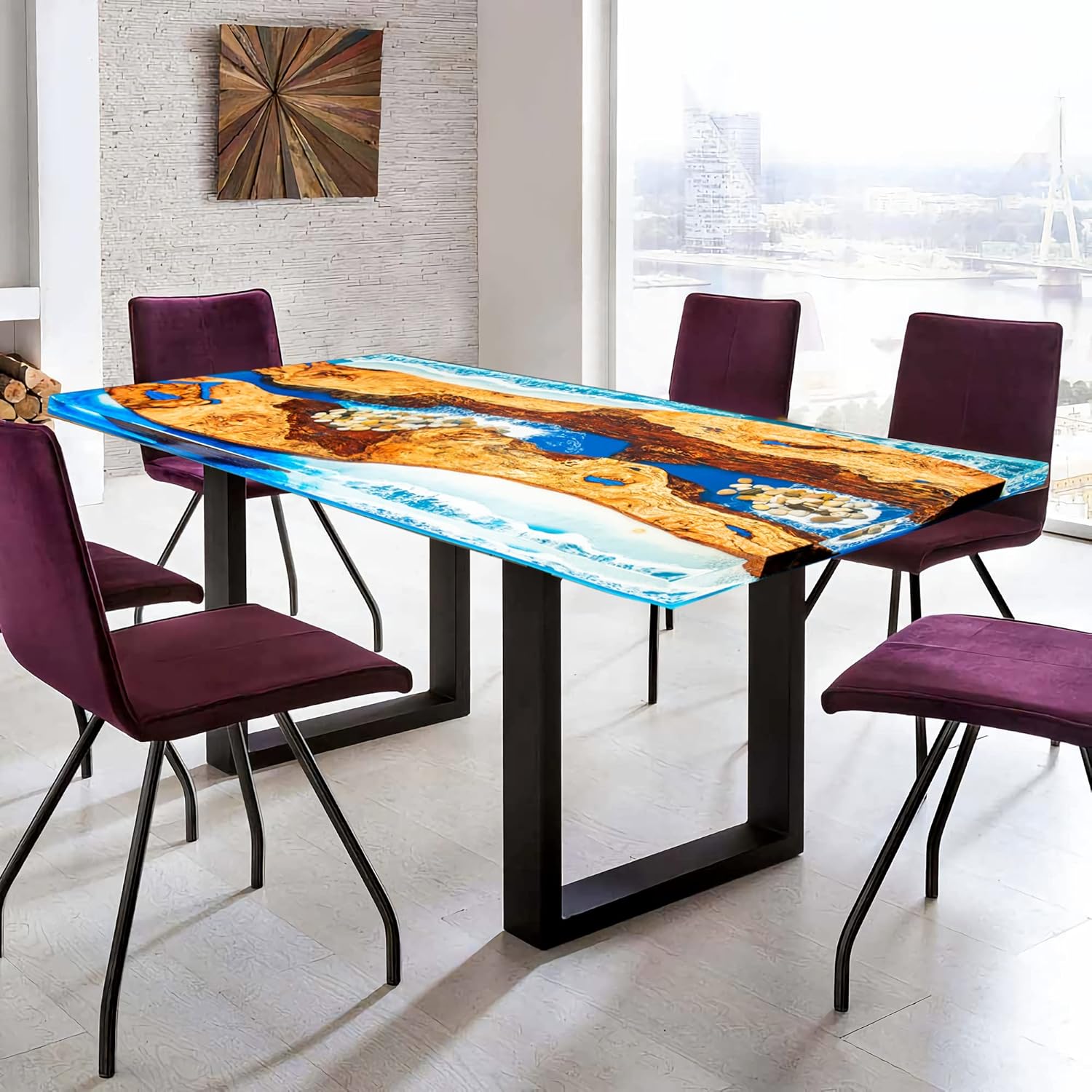 Epoxy Resin River Table for Home Office Dining H441
