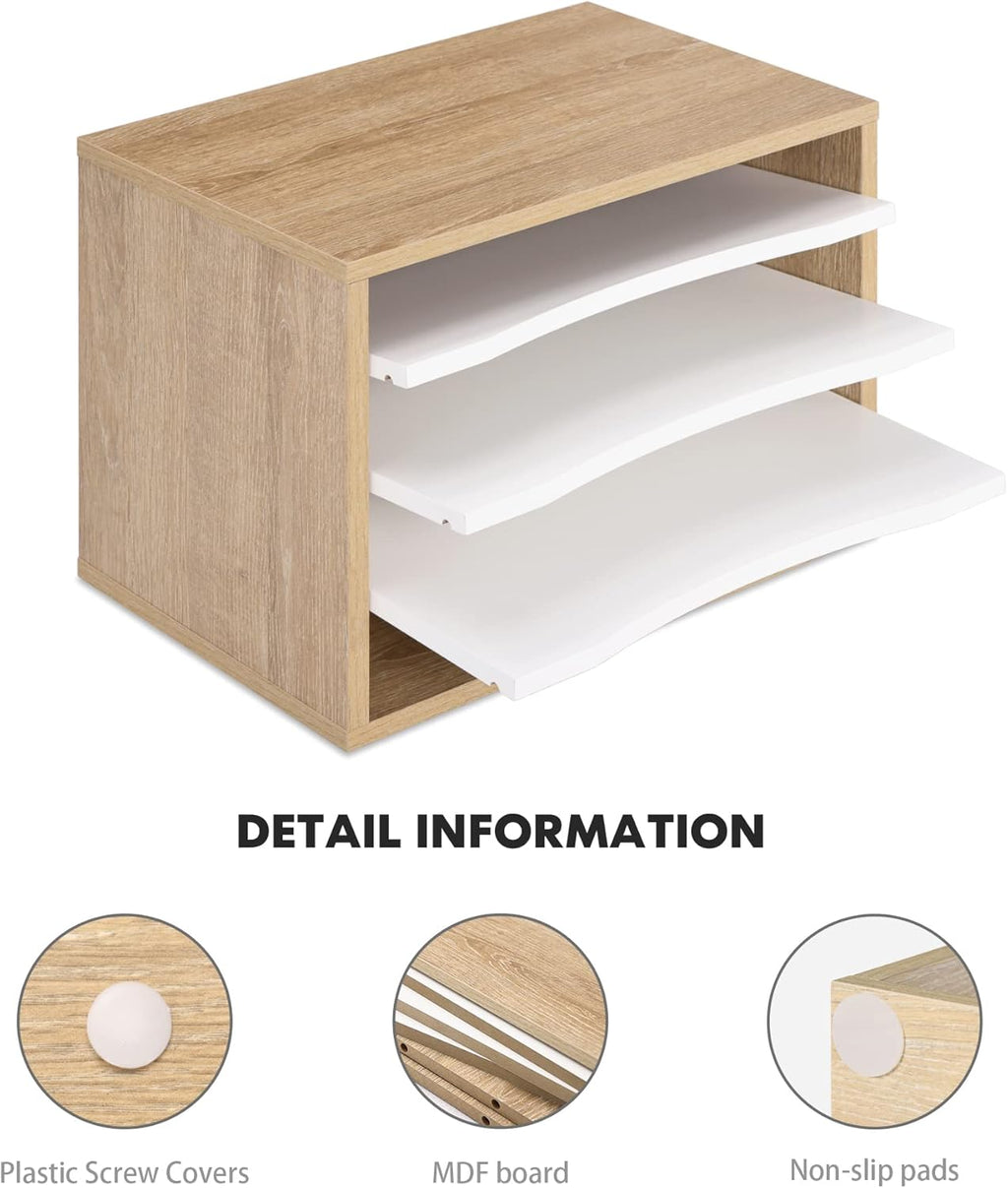 2-Tier Monitor Stand with 4-Tier Desk Paper Sorter, Light Wood E739