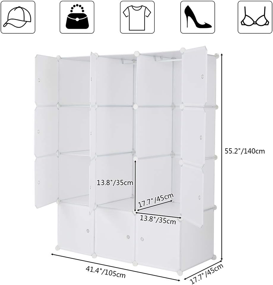 Cube Storage Organizer with Hanging Rod, Stackable Modular Shelves L61732