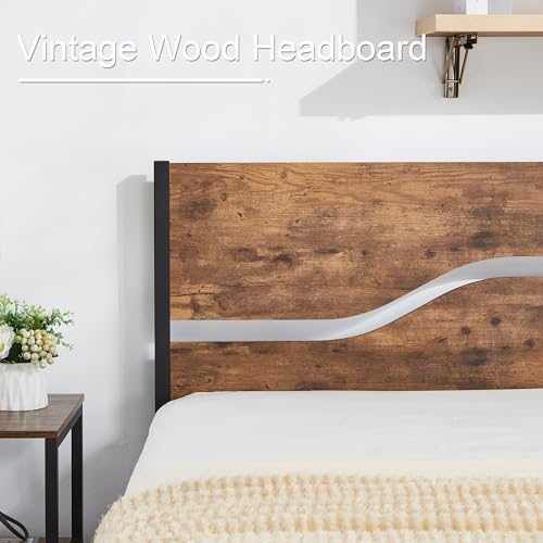Twin Bed Frame with Wood Storage Headboard, Heavy Duty Metal Platform, Under Bed Storage B13425