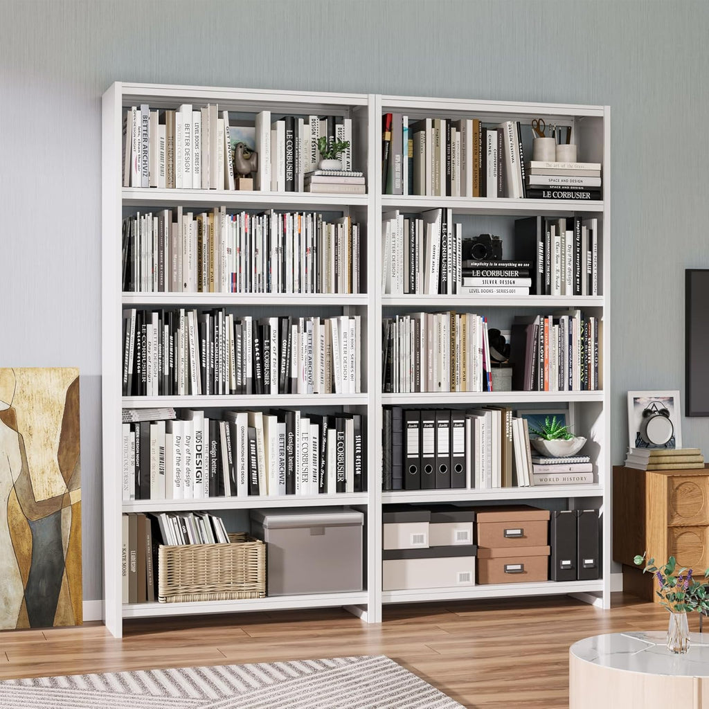 White 5-Tier Metal Bookshelf, 69" Tall Bookcase M91286