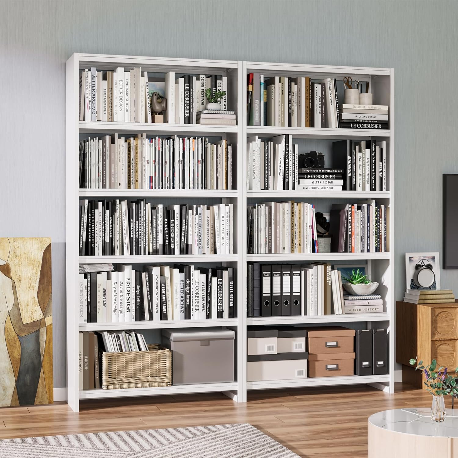 White 5-Tier Metal Bookshelf, 69" Tall Bookcase M91286