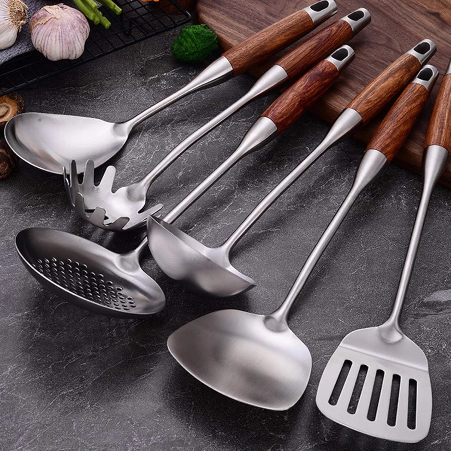 Stainless Steel Kitchen Utensils Set with Holder, 7 Pieces C569485