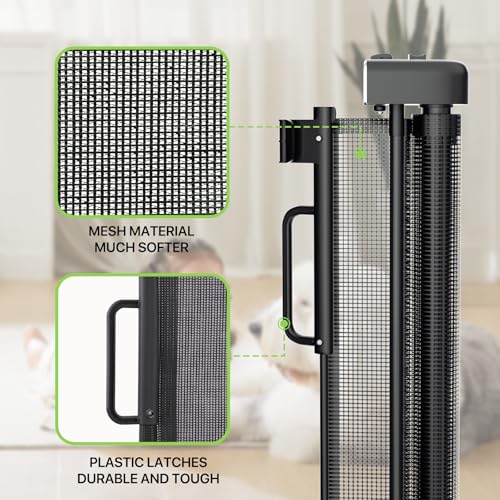 Retractable Mesh Baby Gate, Extra Wide 4-64 Inch, 34 Inch Tall, for Doorways and Stairs F94528