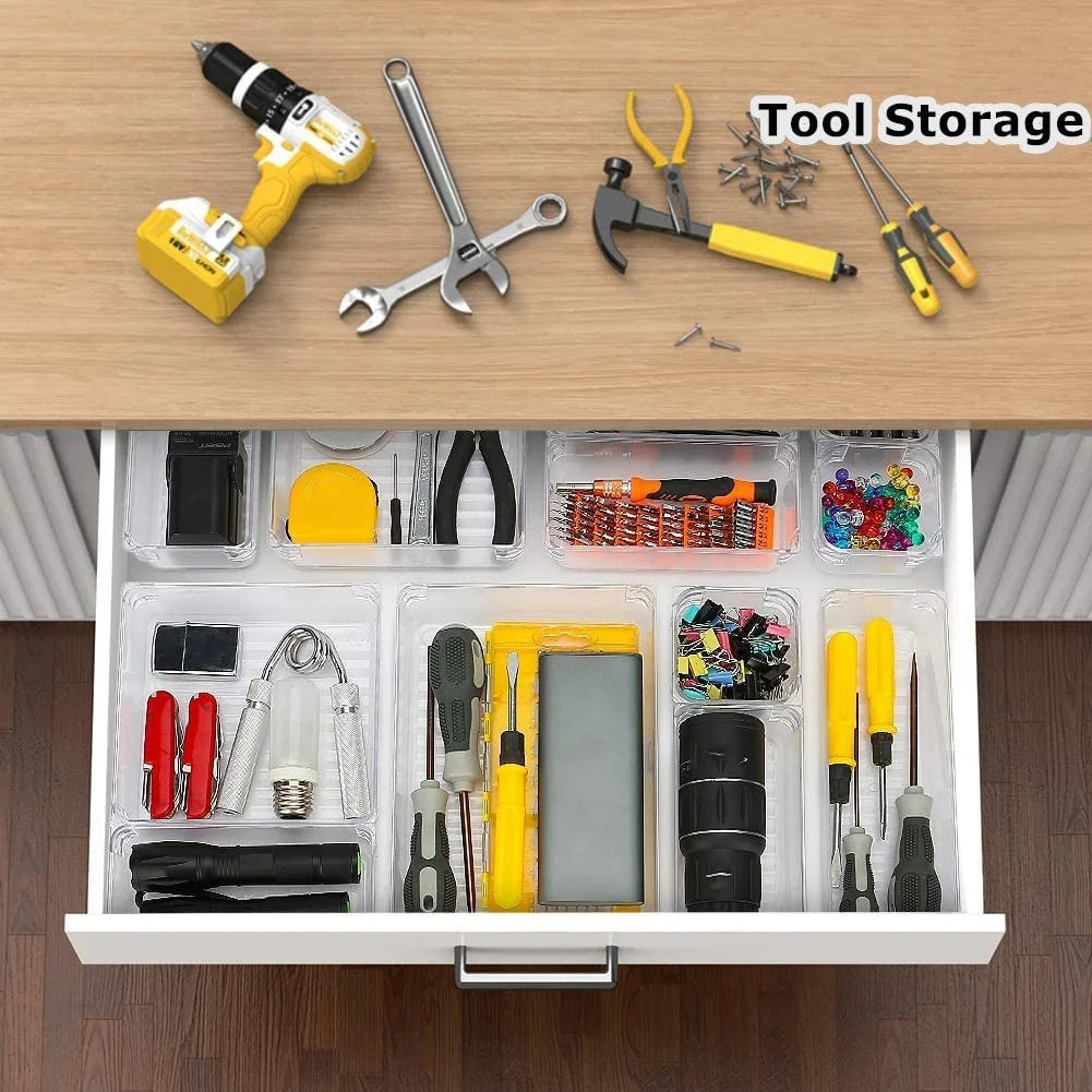 Clear Drawer Organizer Trays 4-Size Dividers Storage Boxes Y896172