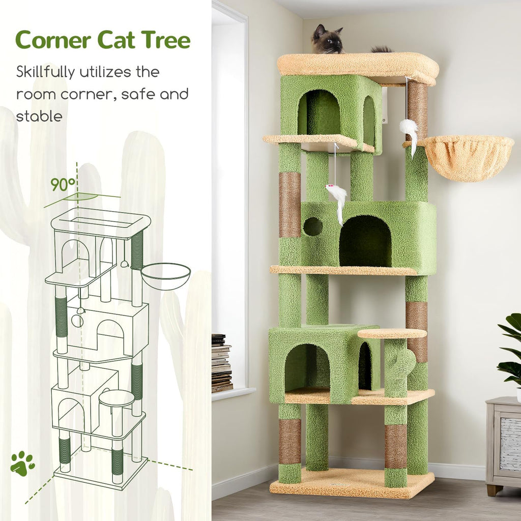 Multi-Level Cactus Climbing Tower for Indoor Cats with Large Platform and 3 Caves R347