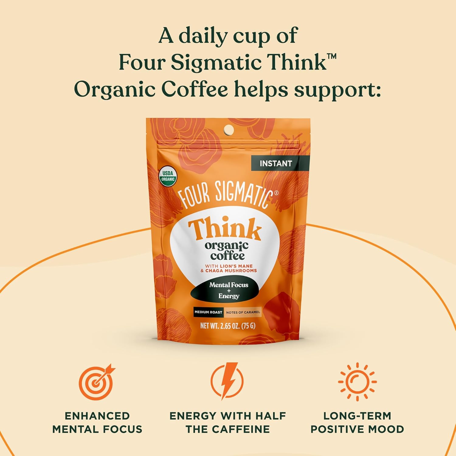 Organic Mushroom Coffee with Lion's Mane and Chaga, Instant Mix, 30 Servings R41635