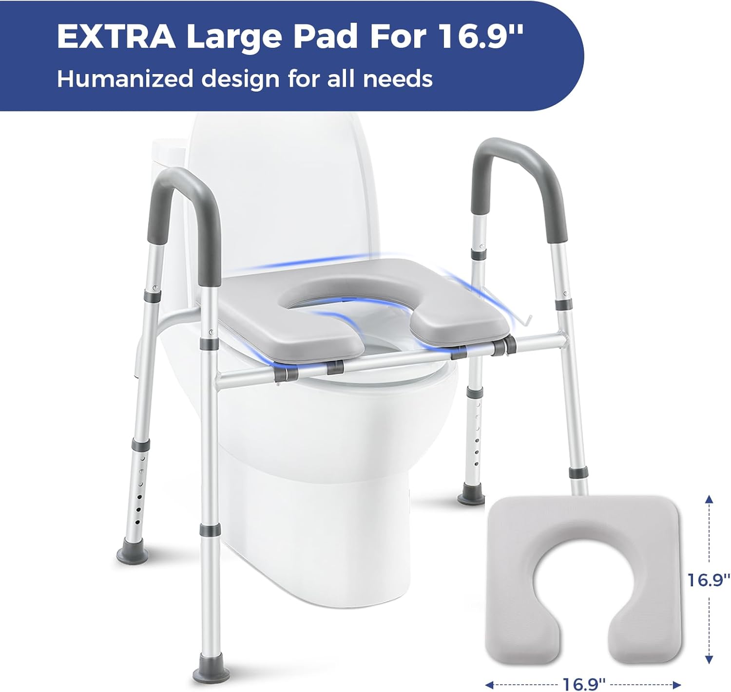 Raised Toilet Seat with Handles, Adjustable Width and Height G1749