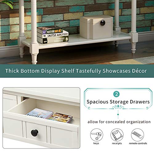 Narrow Console Table with 2 Drawers and Storage Shelf, Retro Wood Entryway Table A838