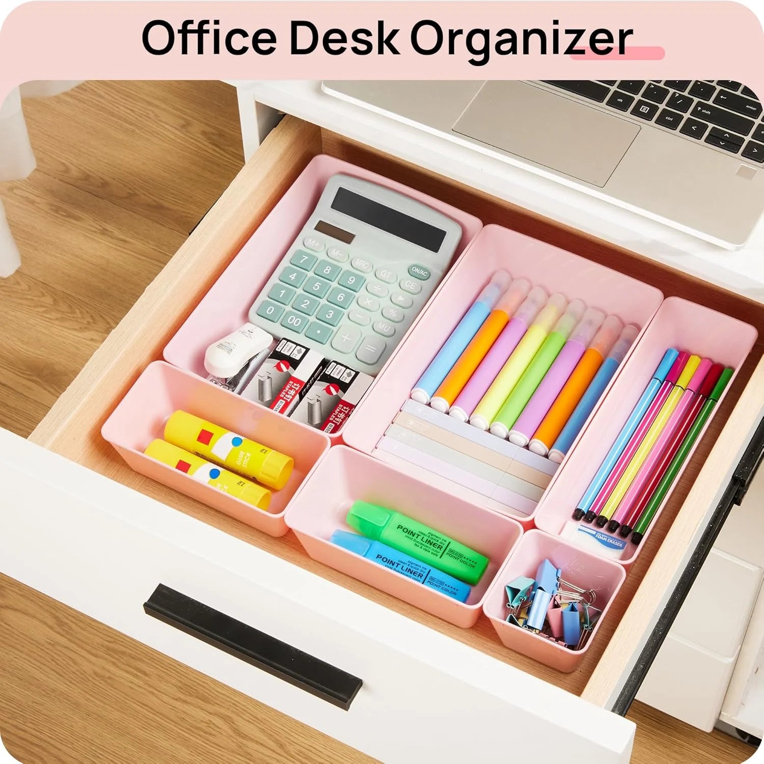 Desk Drawer Organizer Set, 25 Pieces Plastic Storage Trays J5302