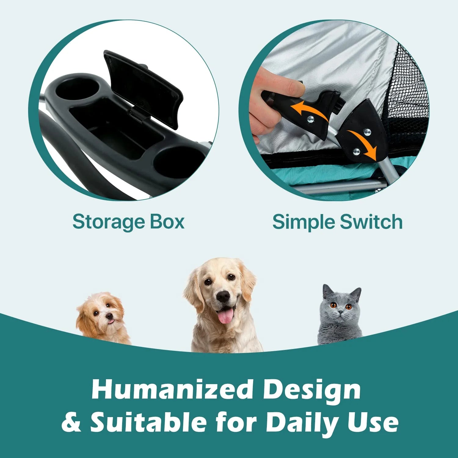 Folding 4-Wheel Dog Stroller with Cup Holders, Teal M49429