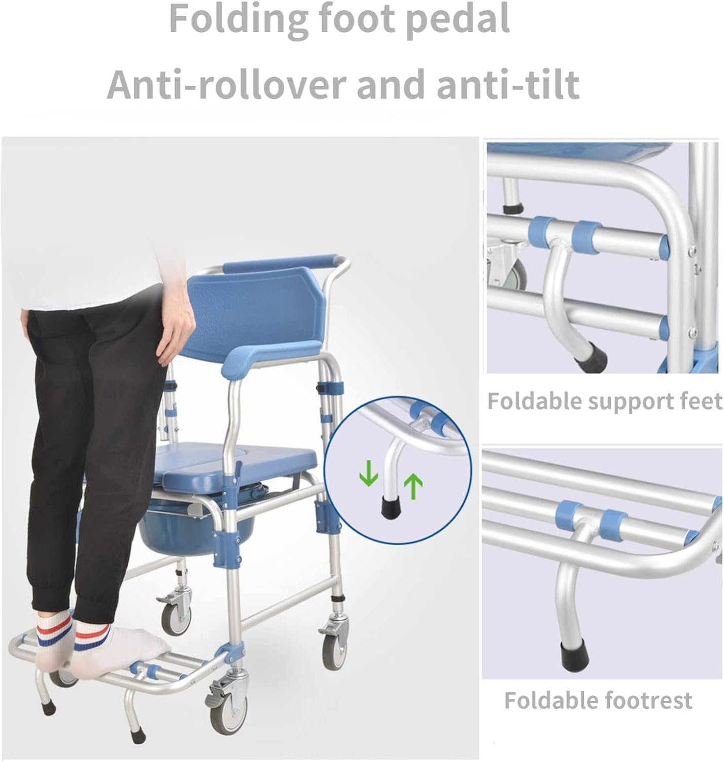 Wheeled Commode Chair for Bathroom with Liftable Armrests H432769