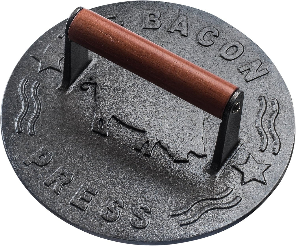 Bellemain Cast Iron Grill Press, Heavy-duty bacon press with Wood Handle, 8.5-Inch Round