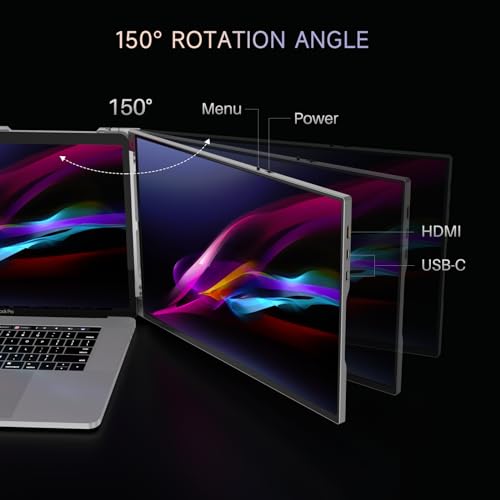 16 inch Triple Portable Monitor for Laptop, Aluminum Alloy 1200P Tri-Screen Extender with HDMI & USB-C S9128