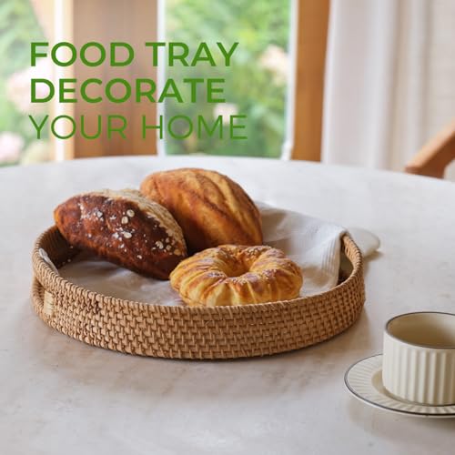 Round Serving Tray with Cut Out Handles for Home Decor A824