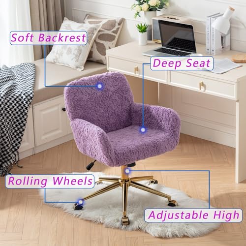 Faux Fur Vanity Chair with Wheels, Adjustable Height, Pink U782