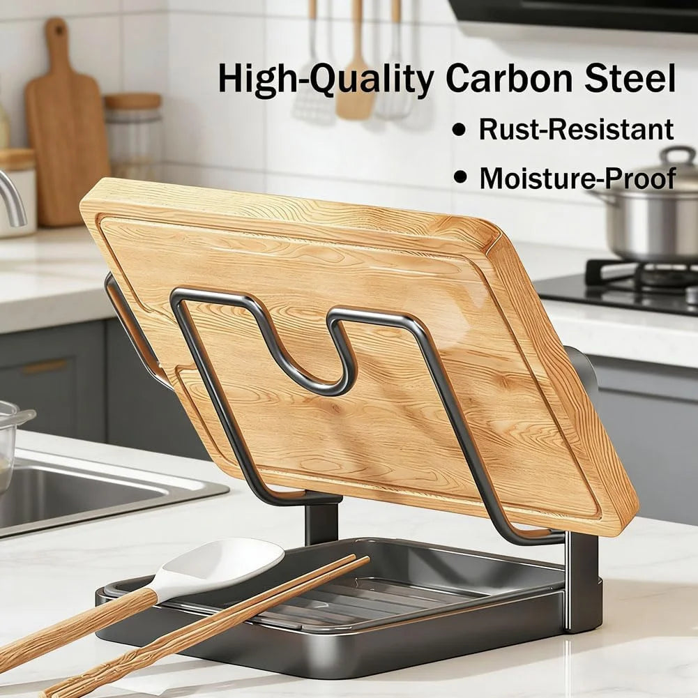 Stainless Steel Pot Lid Storage Rack with Removable Drip Tray H4387