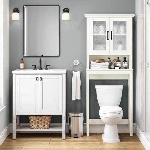 Over the Toilet Storage Cabinet with Glass Doors and Adjustable Shelf, Espresso M15027