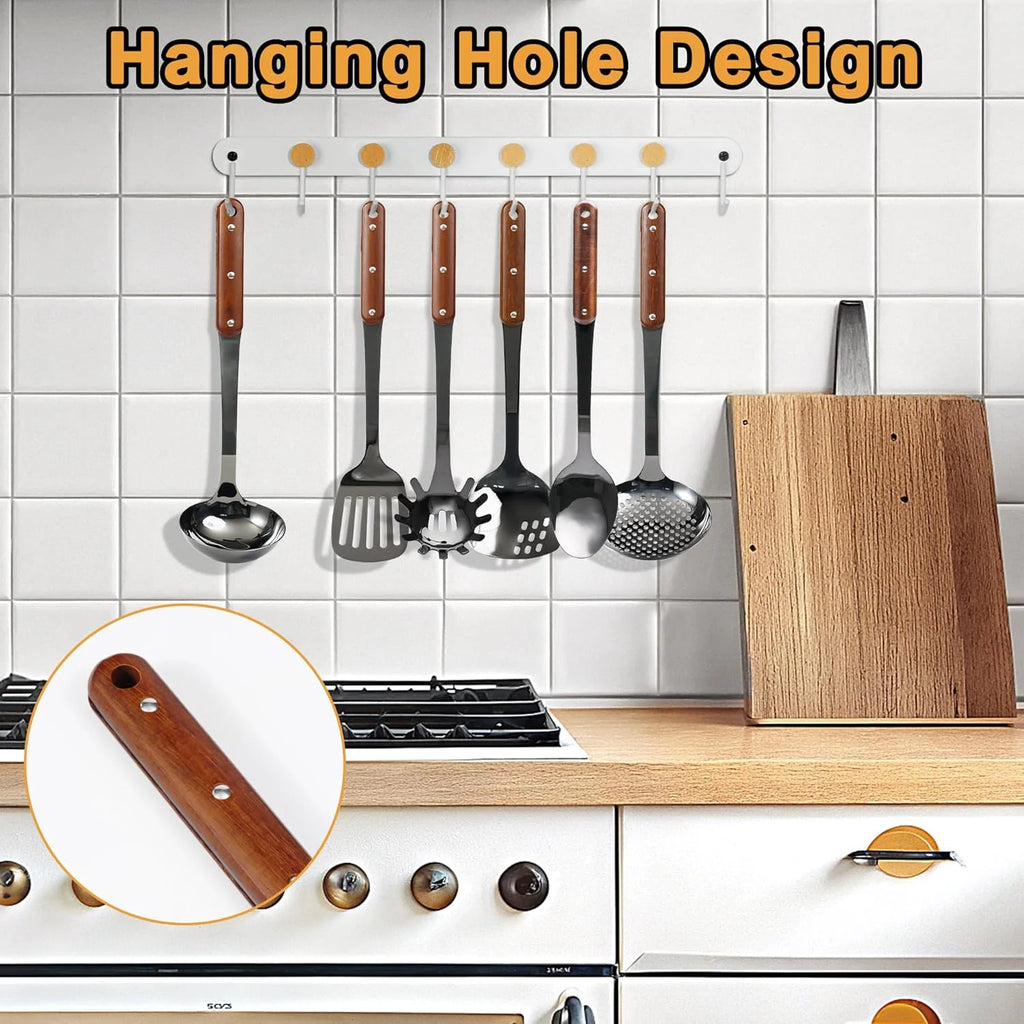 Stainless Steel Cooking Utensils Set, 6 Pieces with Wooden Handles D80852
