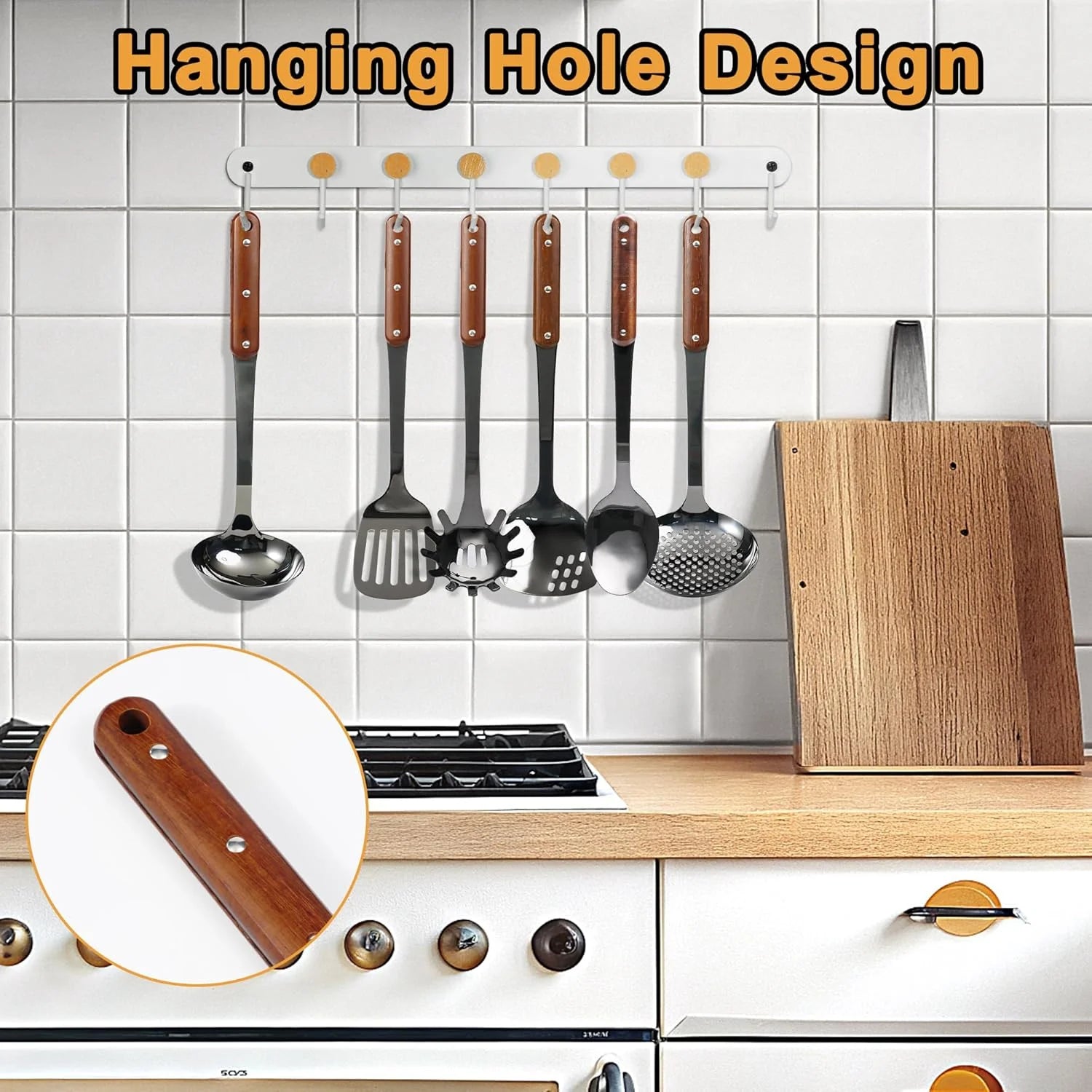 Stainless Steel Cooking Utensils Set, 6 Pieces with Wooden Handles D80852