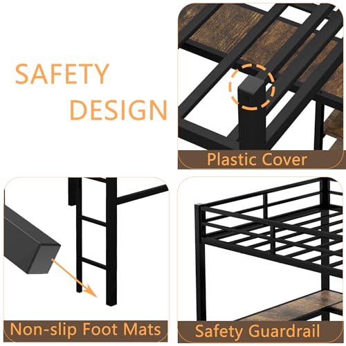 Full Size Metal Loft Bed with Desk and Storage Shelves S6260
