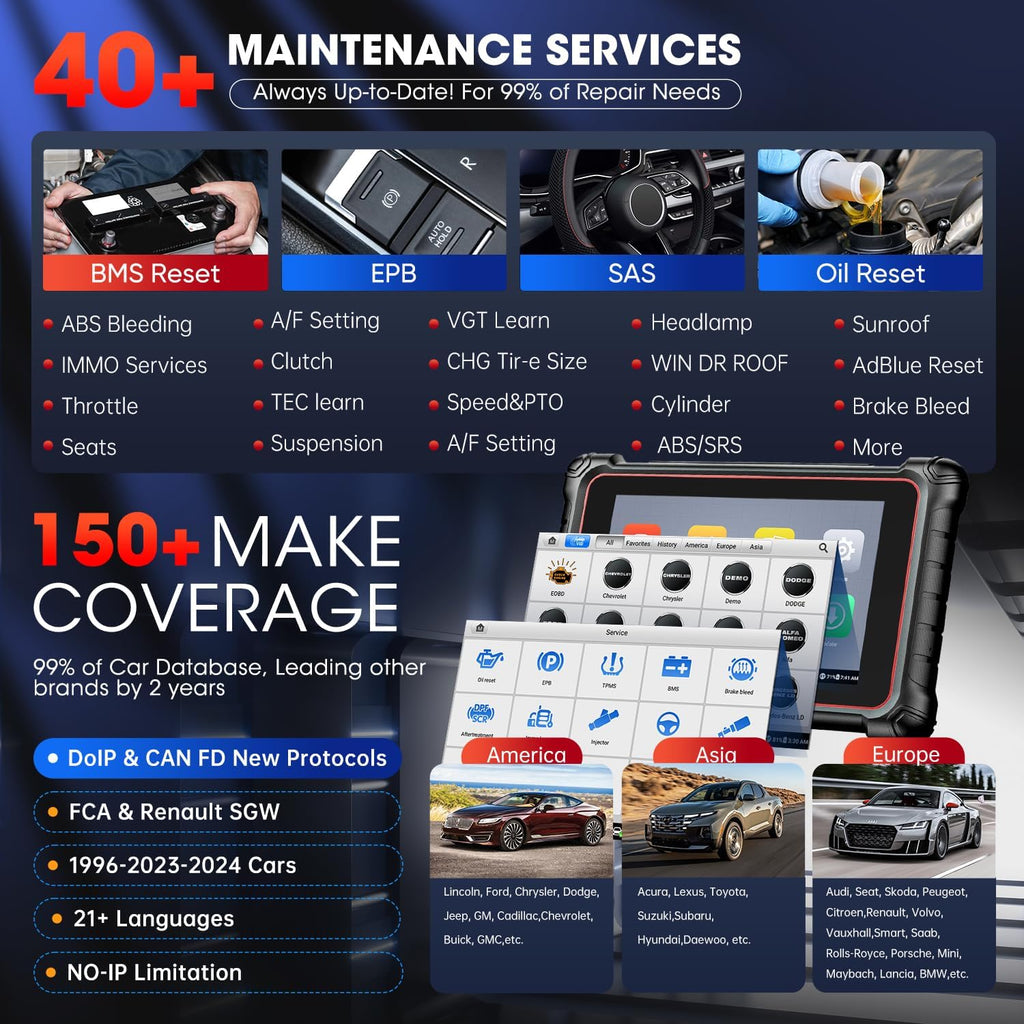 Autel Scanner MaxiCOM MK900-BT: 2024 BT Ver. of MK900 MX900, 8in Up of MK808S MK808BT PRO MX808S MK808Z MS906, 3K+ Bidirectional Tool as MP900BT 40+ Reset, CANFD DoIP, Pre Post Scan, FCA, 11OS U40199