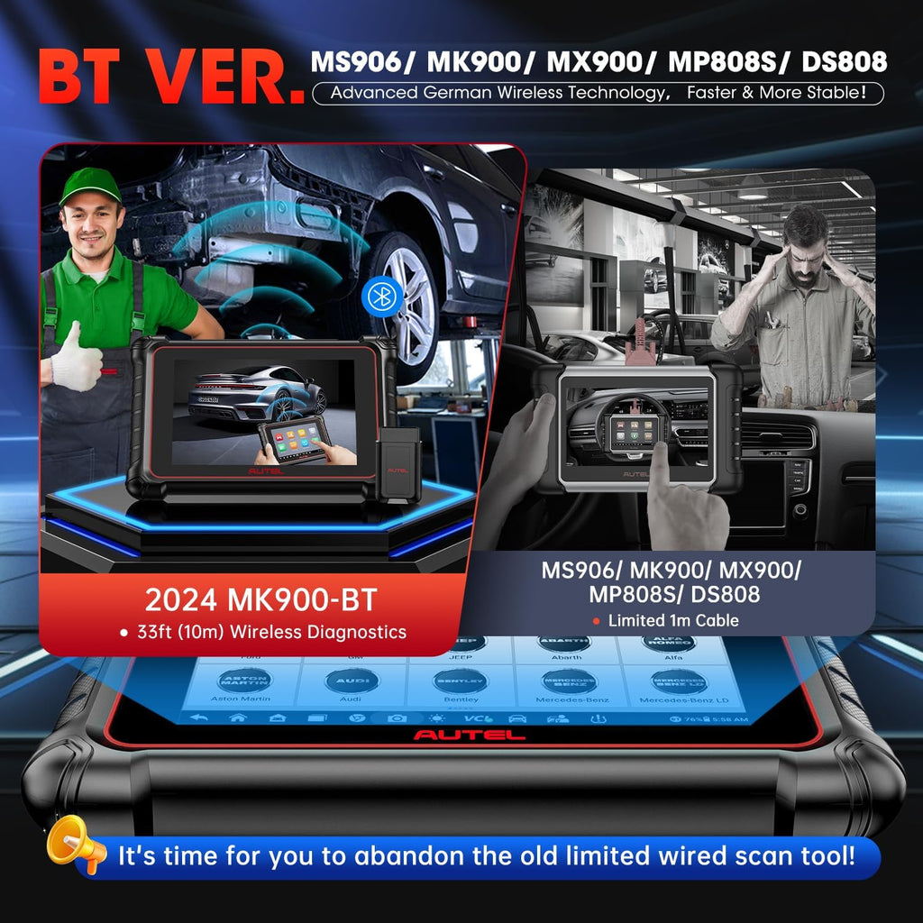 Autel Scanner MaxiCOM MK900-BT: 2024 BT Ver. of MK900 MX900, 8in Up of MK808S MK808BT PRO MX808S MK808Z MS906, 3K+ Bidirectional Tool as MP900BT 40+ Reset, CANFD DoIP, Pre Post Scan, FCA, 11OS U40199