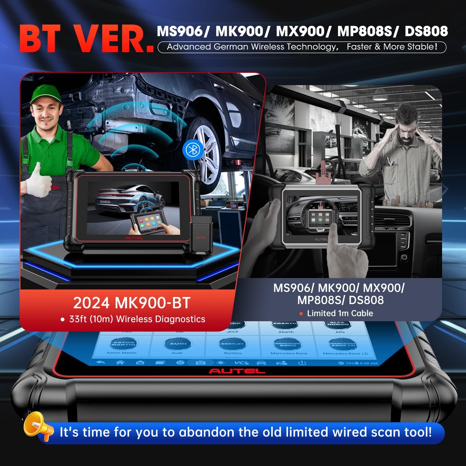 Autel Scanner MaxiCOM MK900-BT: 2024 BT Ver. of MK900 MX900, 8in Up of MK808S MK808BT PRO MX808S MK808Z MS906, 3K+ Bidirectional Tool as MP900BT 40+ Reset, CANFD DoIP, Pre Post Scan, FCA, 11OS U40199