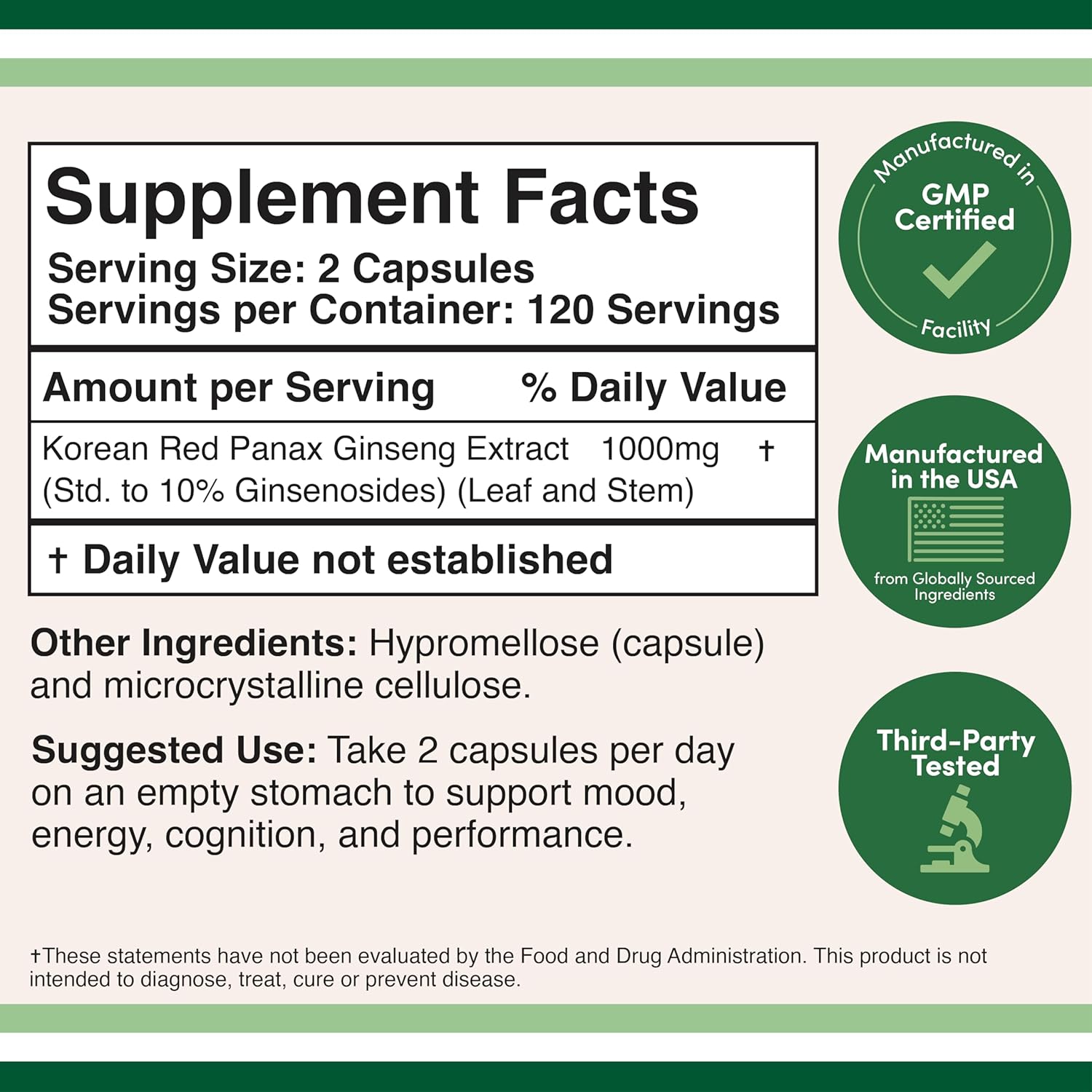Korean Red Ginseng Extract Capsules 1000mg, 240 Vegan Capsules B3039