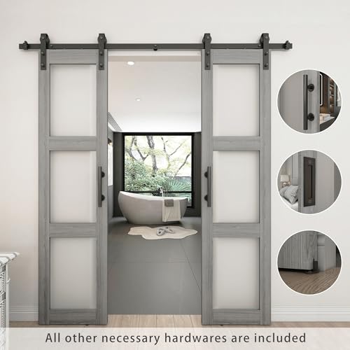 Double Glass Barn Door with Frosted Glass and Sliding Hardware Kit O861