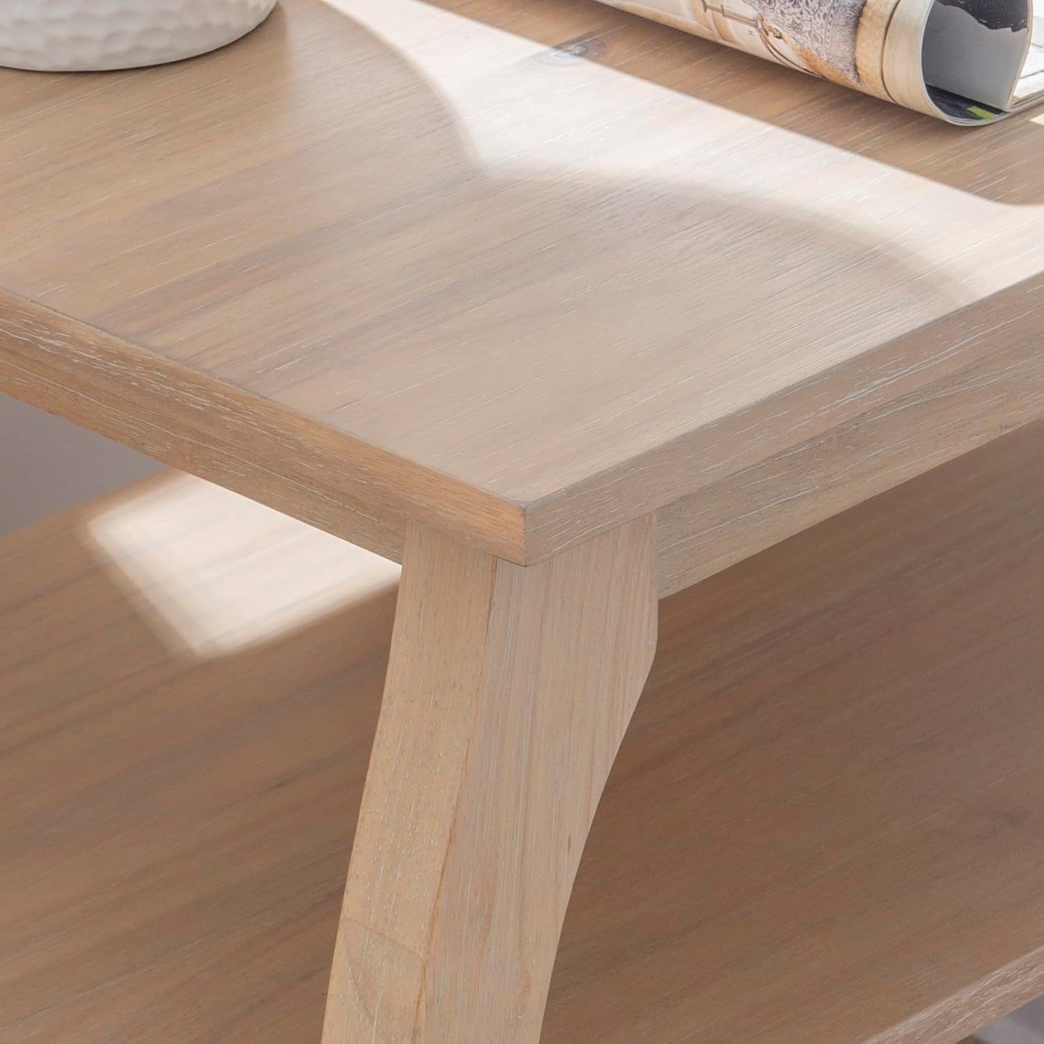 Wooden Side Table with Curved Legs and Two Display Shelves F680