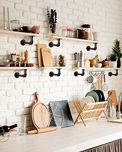 Shelf Brackets, 12 Pack Industrial Pipe Wall Mount, Heavy Duty Black Iron Finish, 7x4 Inch U6663