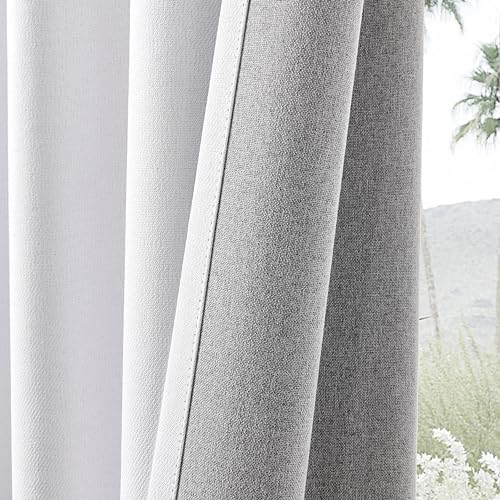 Faux Linen Blackout Curtains for Bedroom, Light Grey, 84 Inches Long R7653