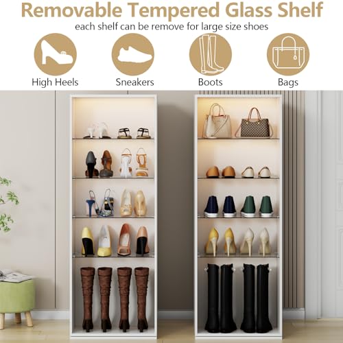 Rotating Shoe Rack with Sensor Light and Glass Shelves A760