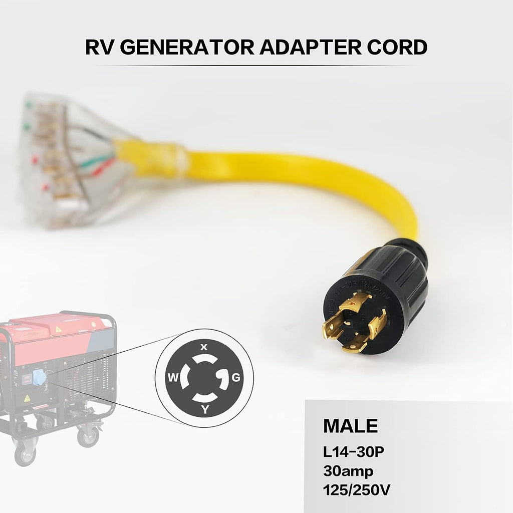 RV Generator Adapter Cord 30 Amp to 30 Amp with LED Indicator, 12 Inch E787