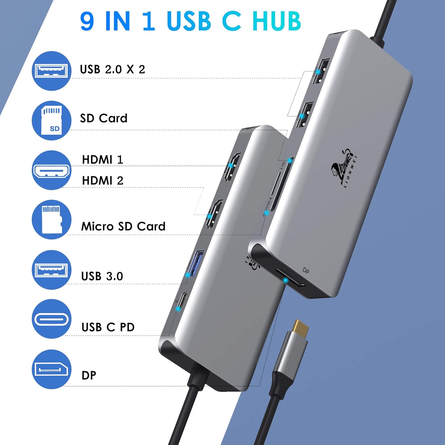 9-in-1 USB C Dual HDMI Docking Station with DisplayPort, 87W PD, SD Card Reader E968237