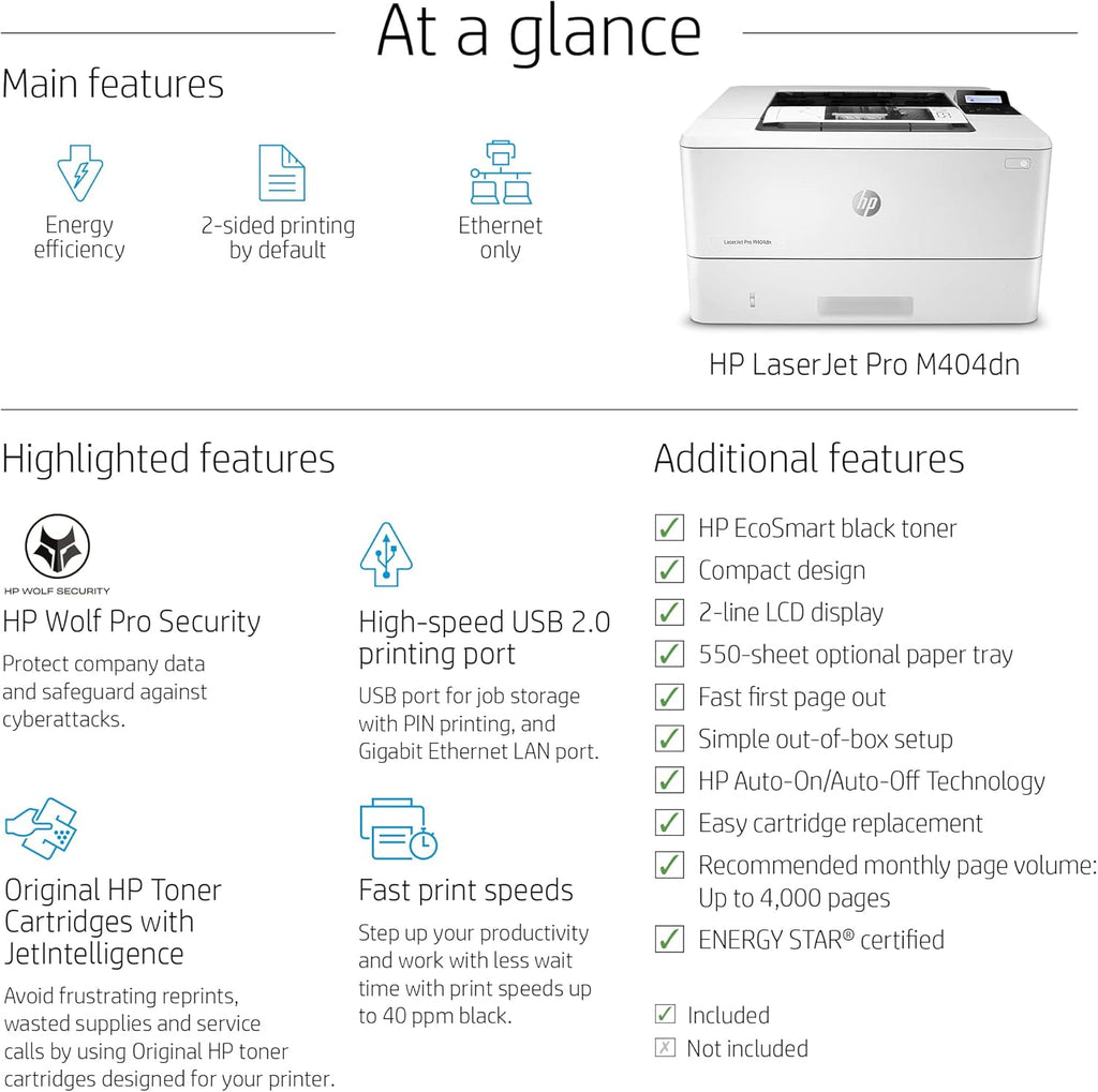 Monochrome Laser Printer, Wired Ethernet, Auto Duplex O176895