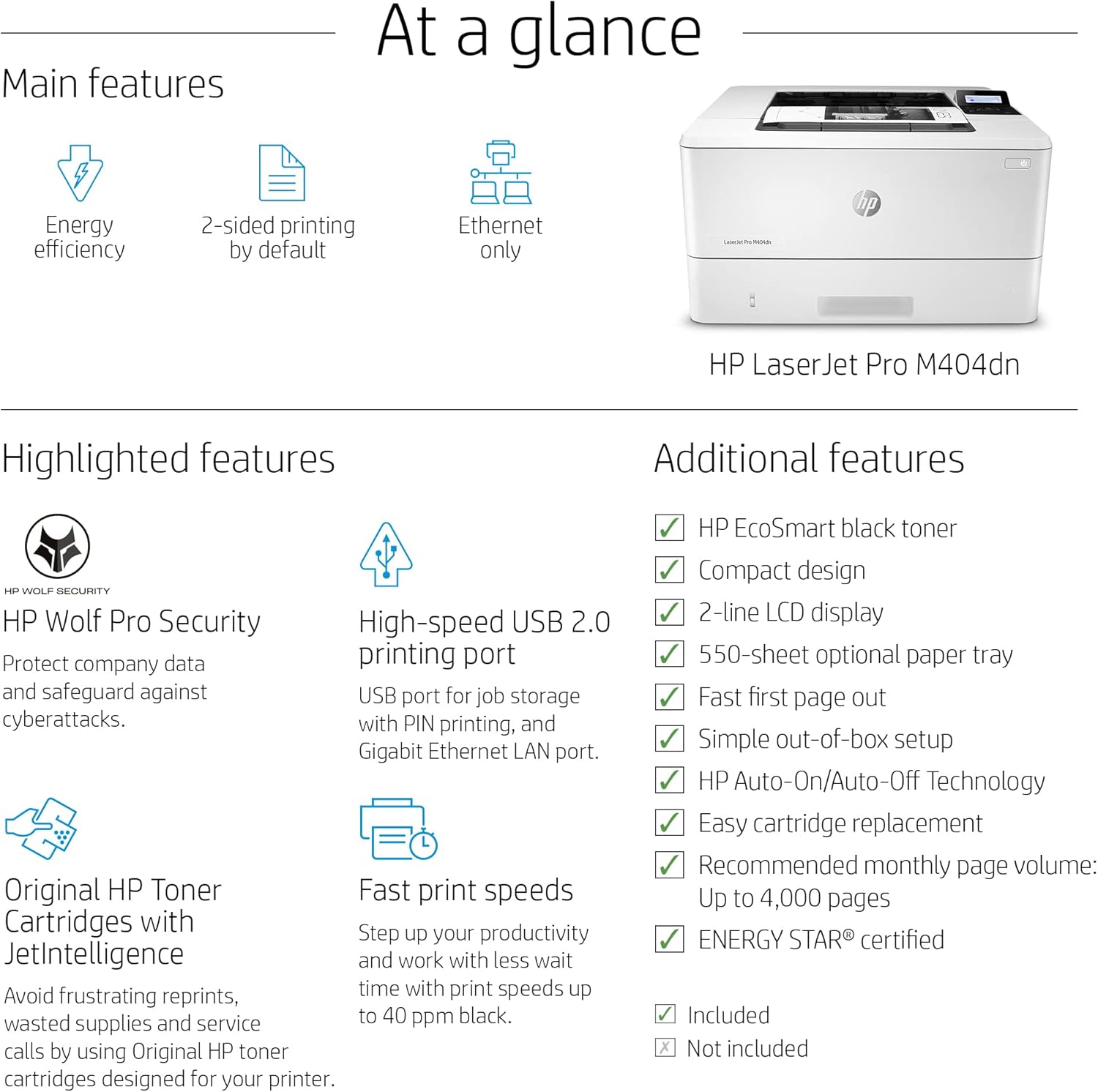 Monochrome Laser Printer, Wired Ethernet, Auto Duplex O176895