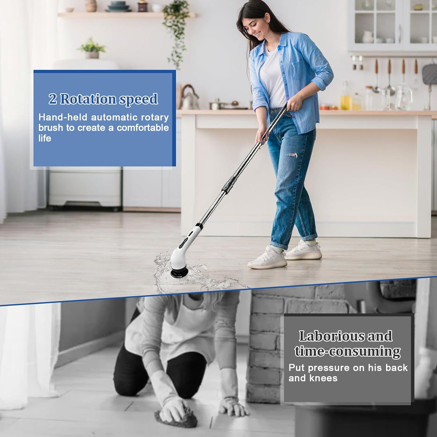 Cordless Electric Spin Scrubber with Adjustable Extension Arm M7593