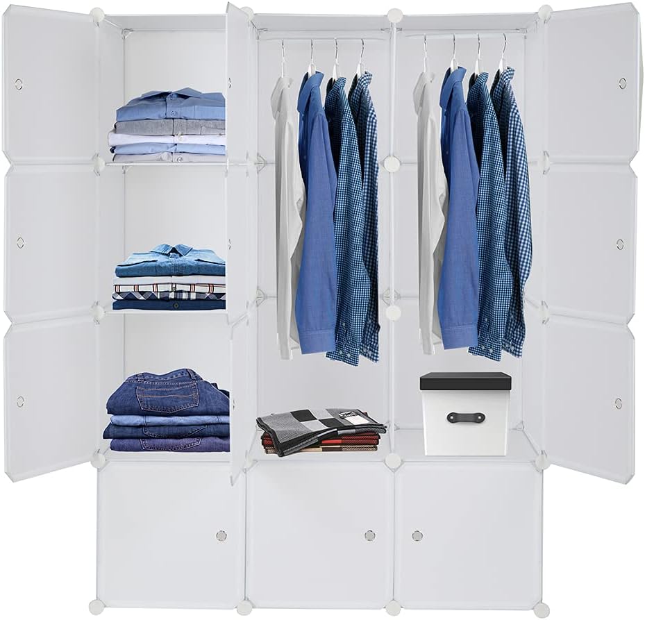 Cube Storage Organizer with Hanging Rod, Stackable Modular Shelves L61732