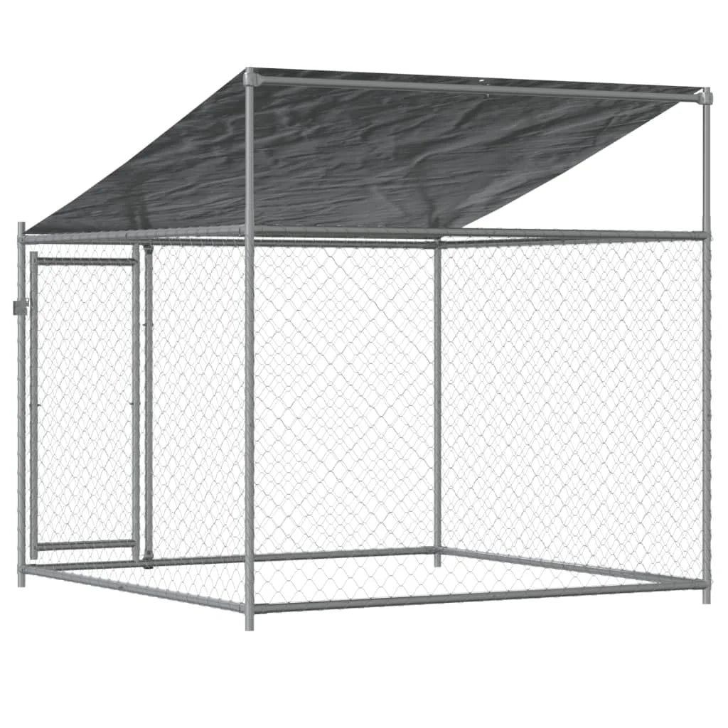 Dog Cage with Roof and Door Gray 6.6x6.6x6.6 ft Galvanized Steel H347568