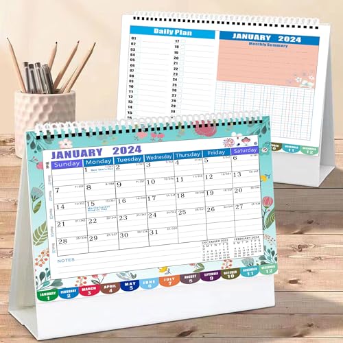 Desk Calendar 2024, Standing Flip 12 Months, Pink Floral E970844