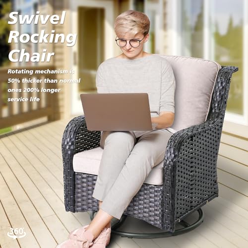 Outdoor Wicker 7-Piece Conversation Set with Swivel Rocking Chairs and Coffee Table S806040