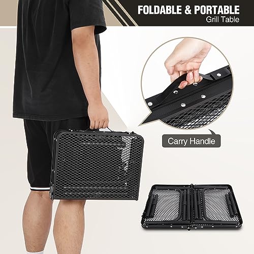 Folding Portable Grill Table for Outside, Lightweight Aluminum, Adjustable Height Legs X2990