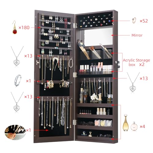 Jewelry Armoire with Mirror and Storage, Wall Mounted, Off-White Q880711