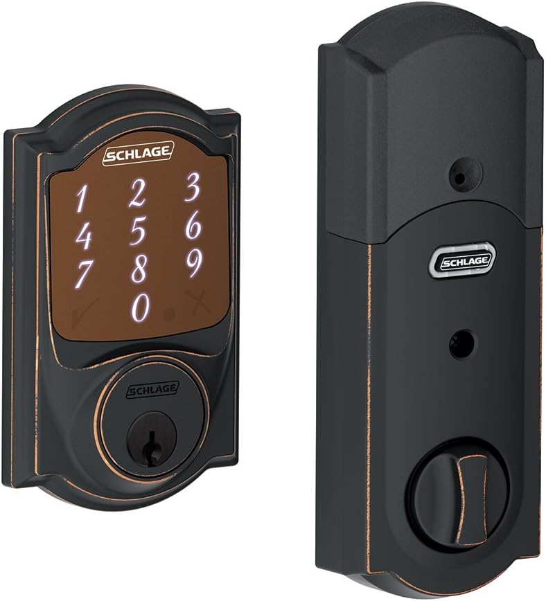 SCHLAGE BE479AA V CAM 619 Satin Nickel Sense Smart Deadbolt with Camelot Trim