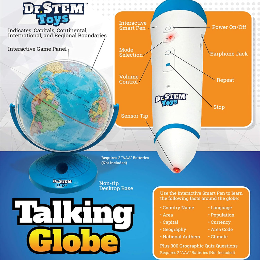 Talking World Globe with Interactive Stylus Pen and Stand, 9 Inches, Ages 6+ R449