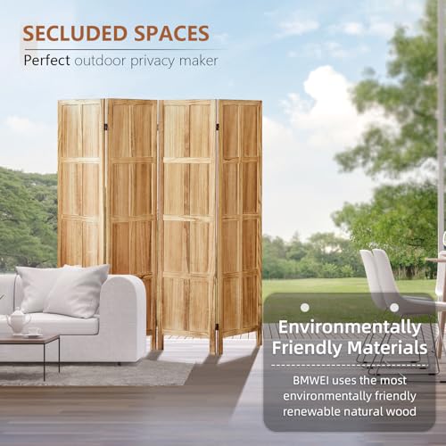 4 Panel Room Divider, 5.6 FT Folding Privacy Screen, Wooden Freestanding Partition for Home Office S53986